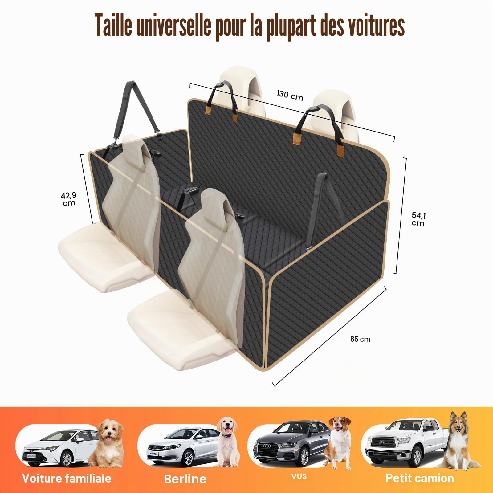 Protection Voiture Chien Siege Arriere - Avec 4 Planches en Bois Renforcées, Housse Auto pour Chien Résistante à l'Usure, Aux Rayures et Imperméable - Adapté à Tous Types de Véhicules (L, Noir)