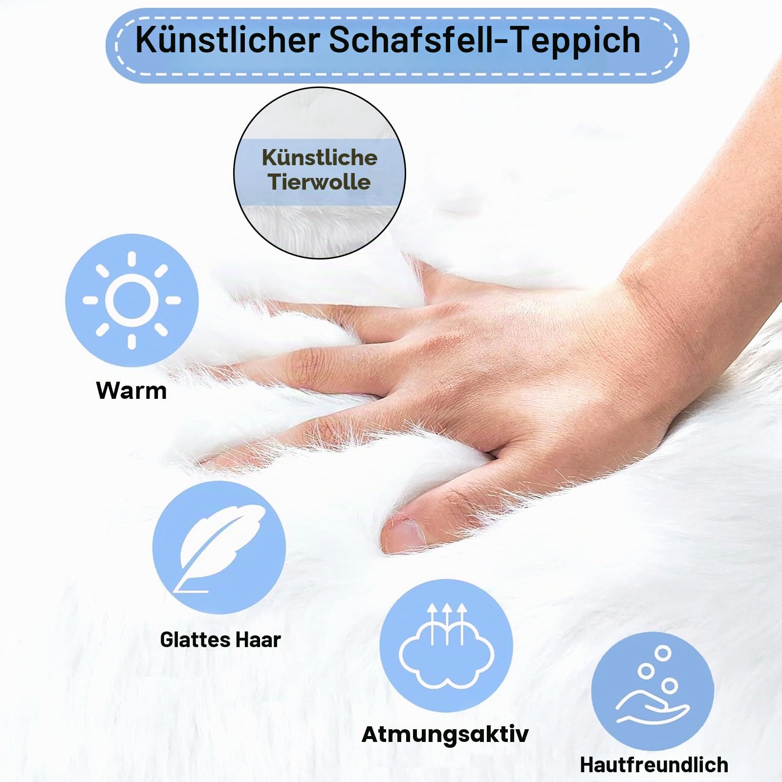 120cm Runder Teppich Weiß Flauschig Teppich für Schlafzimmer
