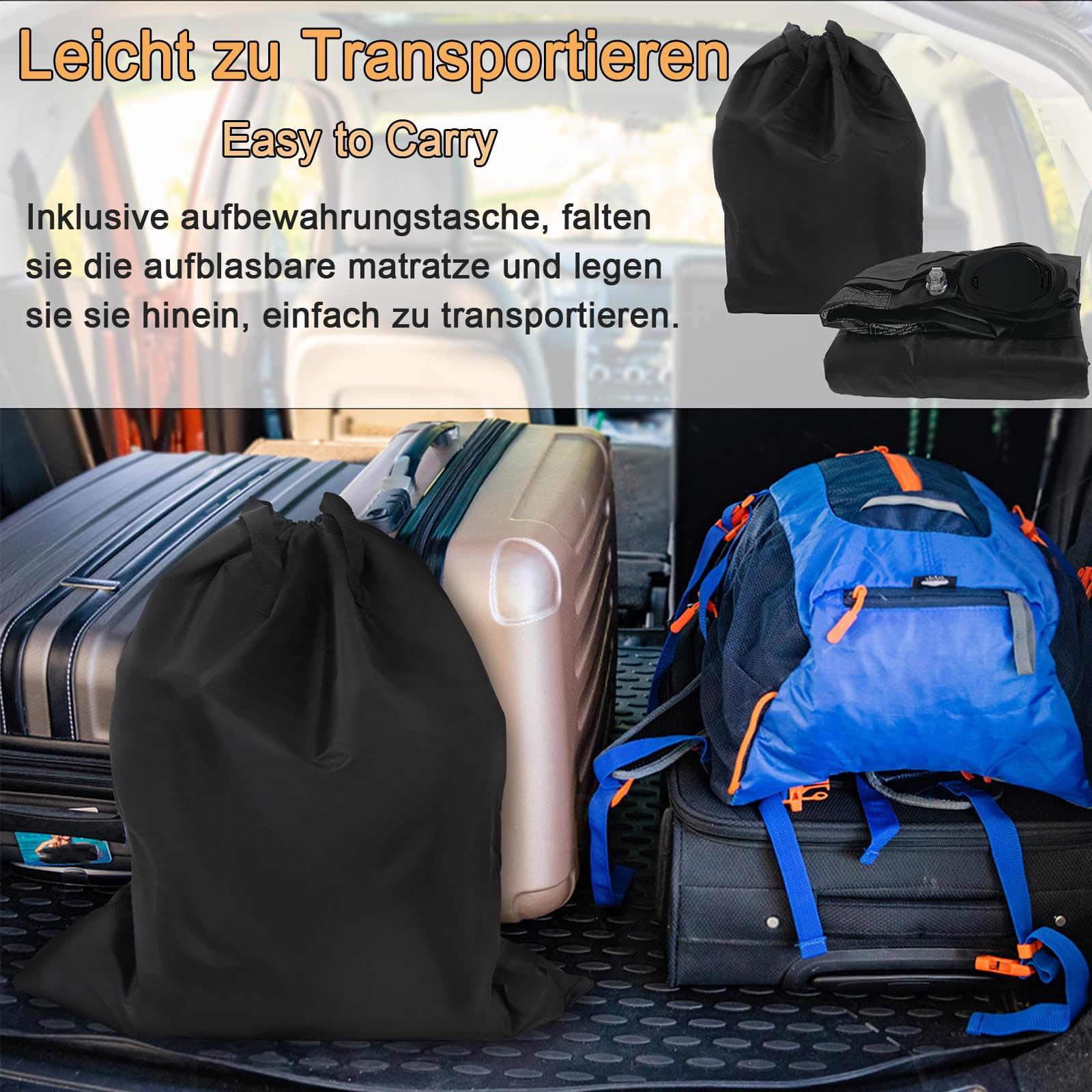 LZQ Luftmatratze Camping Aufblasbare Matratze Luftmatratze Selbstaufblasend Luftbett mit eingebauter elektrischer Pumpe für Camping & Gästebett (187 x 90 x 46cm)