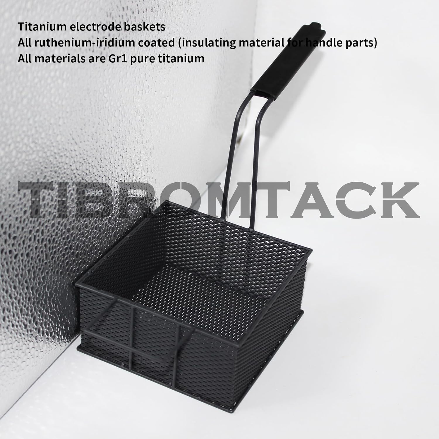 MMO Titanium Anode Basket with Ruthenium Iridium Coating - 100x100x50mm Gr1 Pure Titanium Mesh Electrode for Electroplating,Electrolysis,Cathodic Protection - Reinforced Handle & Acid Resistance