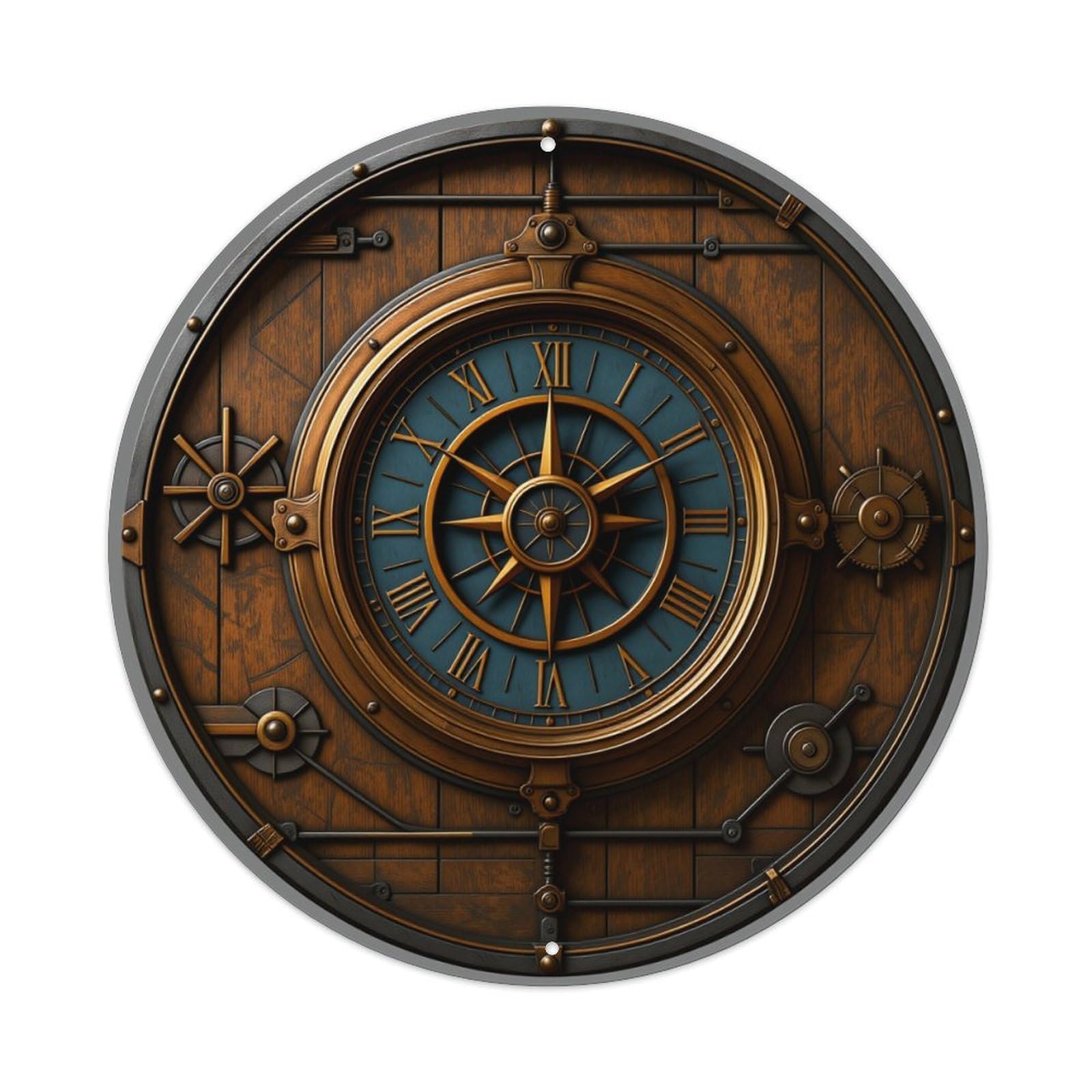 Steampunk Clock Design Pattern Round Tin Sign Retro Metal Sign for Cafe Bar Pub Home Game Room Gym Club Wall Decoration Vintage Metal Poster 8x8 Inch