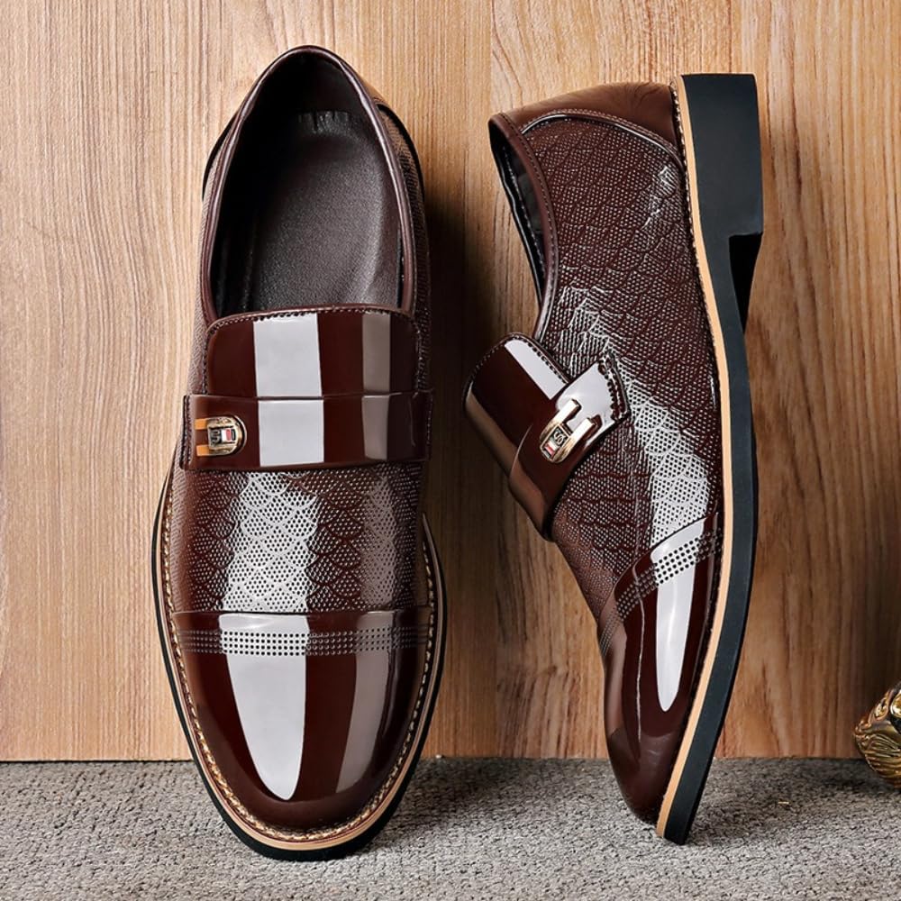 Men's Classic Business Dress Shoes, Oxford Work Formal Shoes, Patent Leather Slip-On Loafers Wedding Dress Shoes