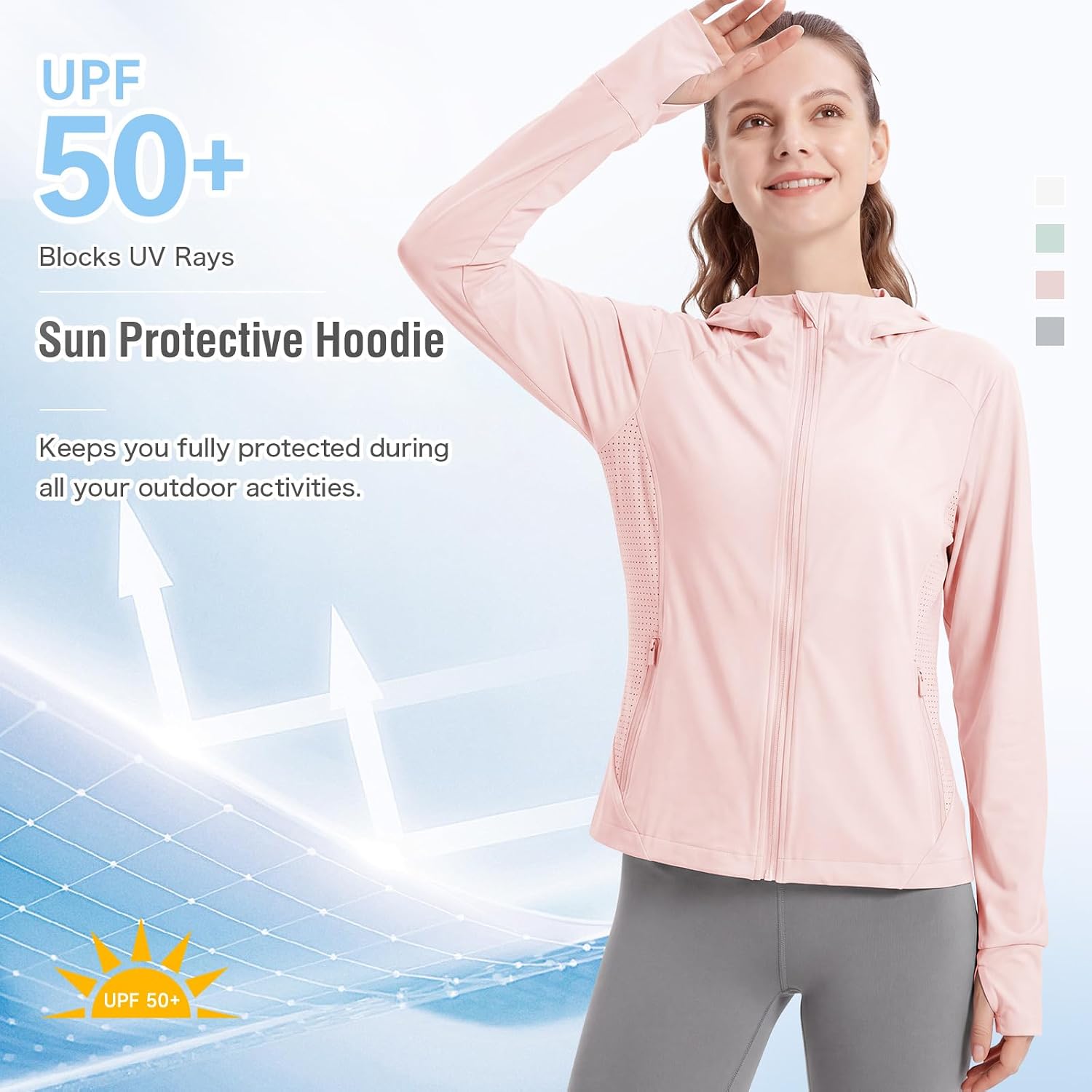 Women's UPF 50+ Sun Protection Athletic Jacket Long Sleeve Full Zip Quick Dry Outdoor Hoodies for Hiking