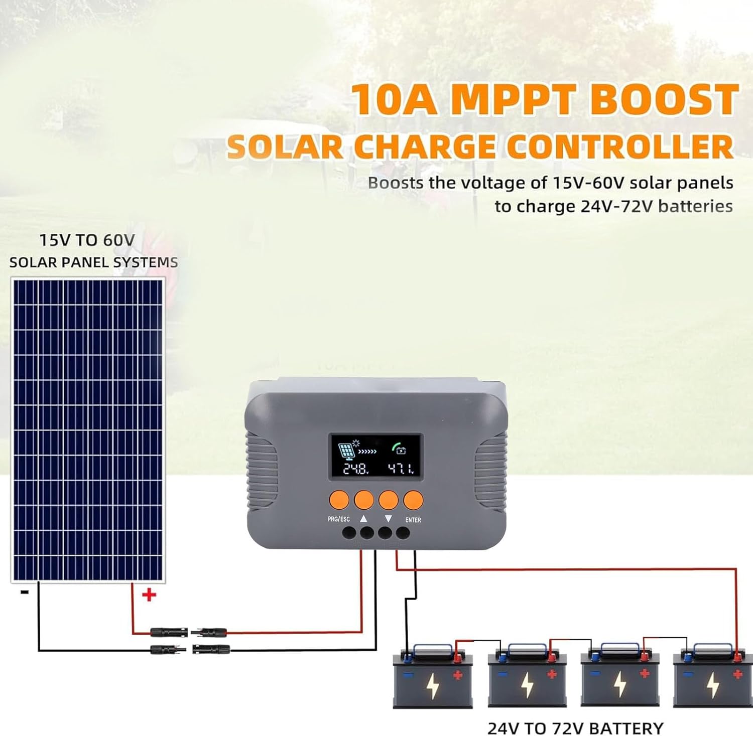 10A 24V 36V 48V 60V 72V Boost MPPT Solar Controller Solar Panel Regulator LCD Display for FLD and Lithium Batteries