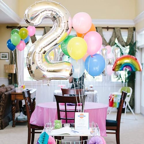 Miniatura 3 de Globo de número 5, color plateado, grande, gigante, jumbo, decoraciones de fiesta de 5 cumpleaños, globos de aluminio Mylar helio para niños, globos