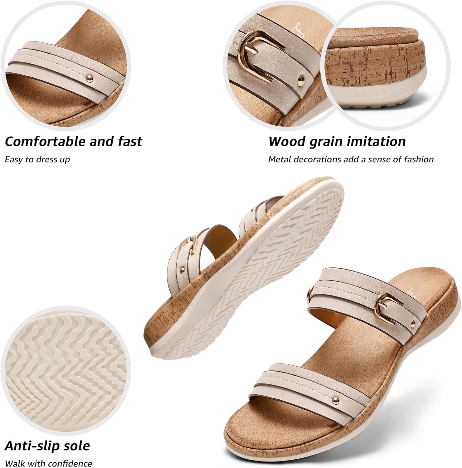 Littleplum Women's Flat Sandals Arch Support Comfortable Slide Sandals Open Toe Orthotic Walking Sandals - Image 3