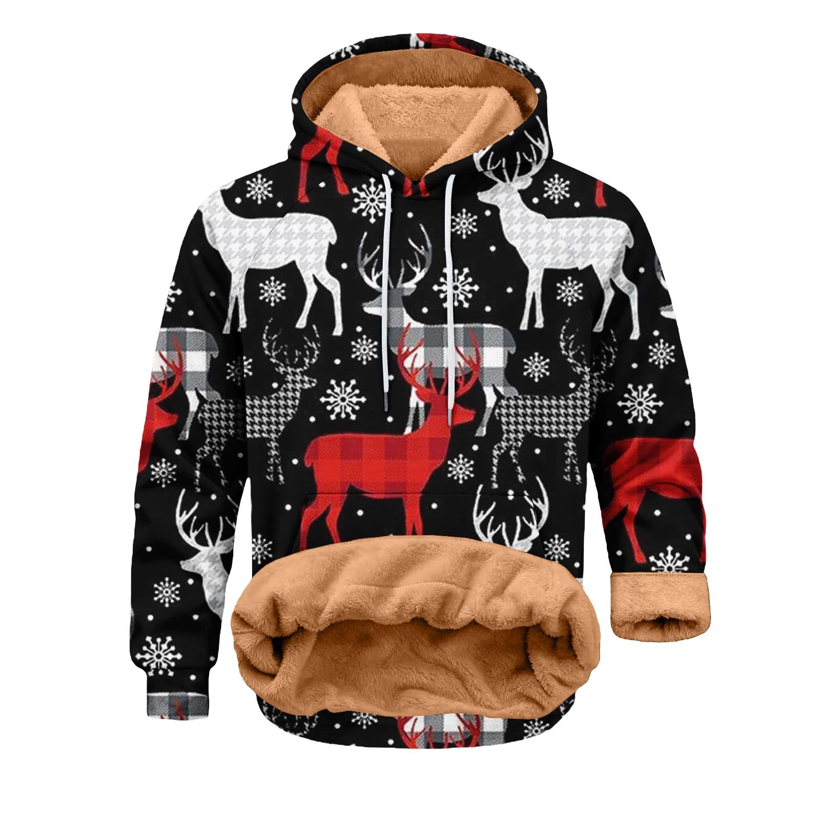 Sudadera con capucha navideña con forro polar para hombre, divertido, reno, árbol de Navidad, sudadera de tallas grandes, vestidos de Navidad, tops de manga larga, cálido, jerséis sherpa novedad