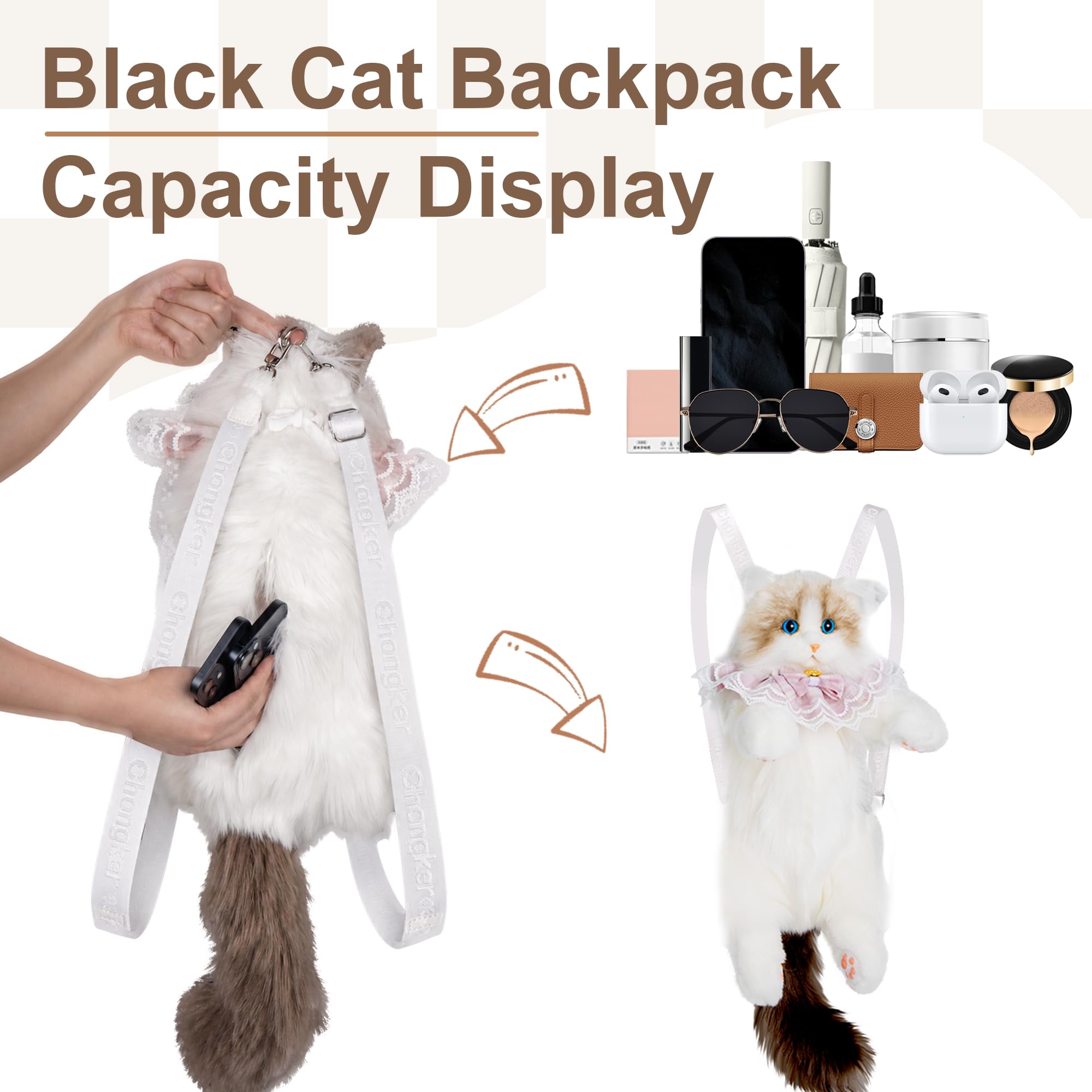 Amazon.co.jp: Chongker 猫型バックパック - 手作りのぬいぐるみバッグ