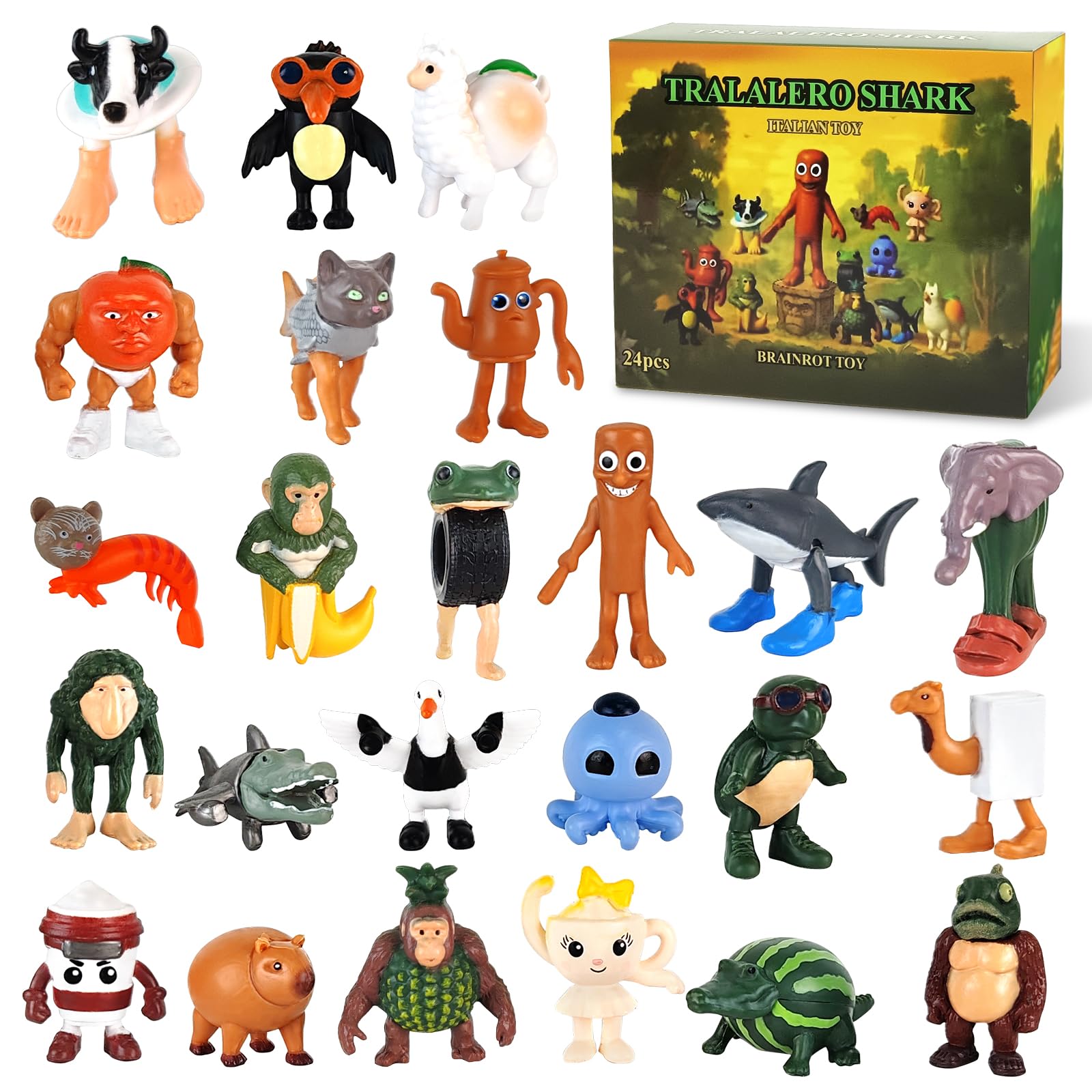 KutaKuta Italian Brainrot Figures Set - 24PCS Tung Tung Tung Sahur Figures & Tralalero Tralala Toys, Creative Italian Brainrot Animals Desk Decor for Fans Collection Decoration, Friends Gifts