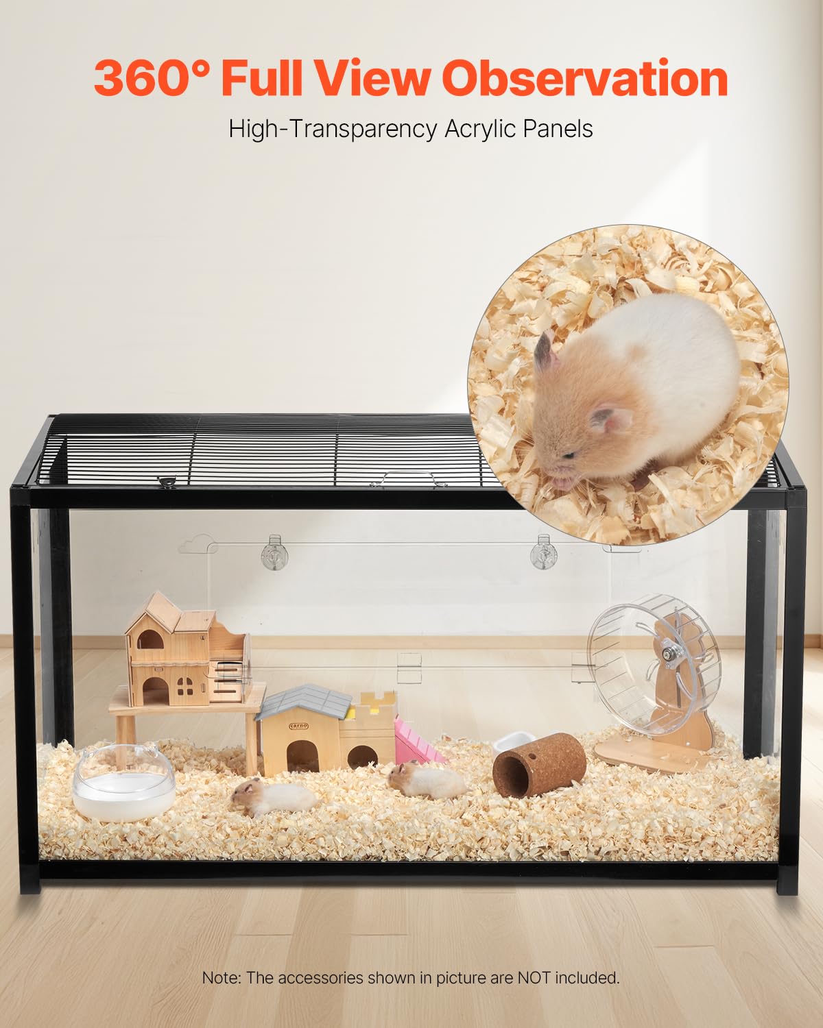 VEVOR Gabbia per Criceti, Habitat per Criceti Trasparenti Visione a 360°, Gabbia per Piccoli Animali Domestici 37,8 x 18,5 x 21,7 Pollici con Bottiglia d'Acqua, Scatola Habitat per Piccoli Animali