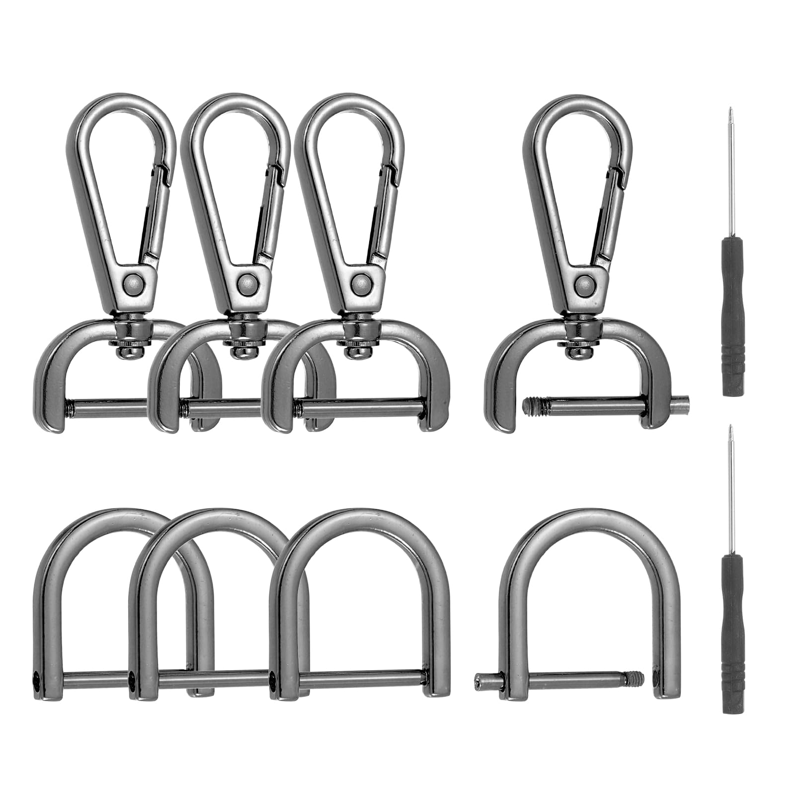 sourcing map 10 Pcs Swivel Clasp Hooks, Detachable Snap Hooks Swivel Lobster Claw Clasps with D Rings and Screwdriver for Bag Strap Purse Lanyard DIY Craft Hardware (Gunmetal, 0.79Inch)