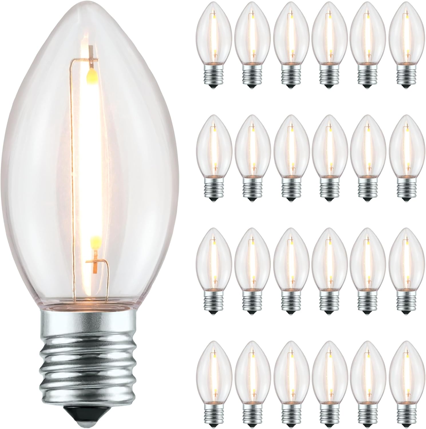 YULETIME Pack of 25 Clear Warm White C9 Replacement Bulbs, Shatterproof LED Light Bulbs for E17 Base Sockets Christmas String Lights
