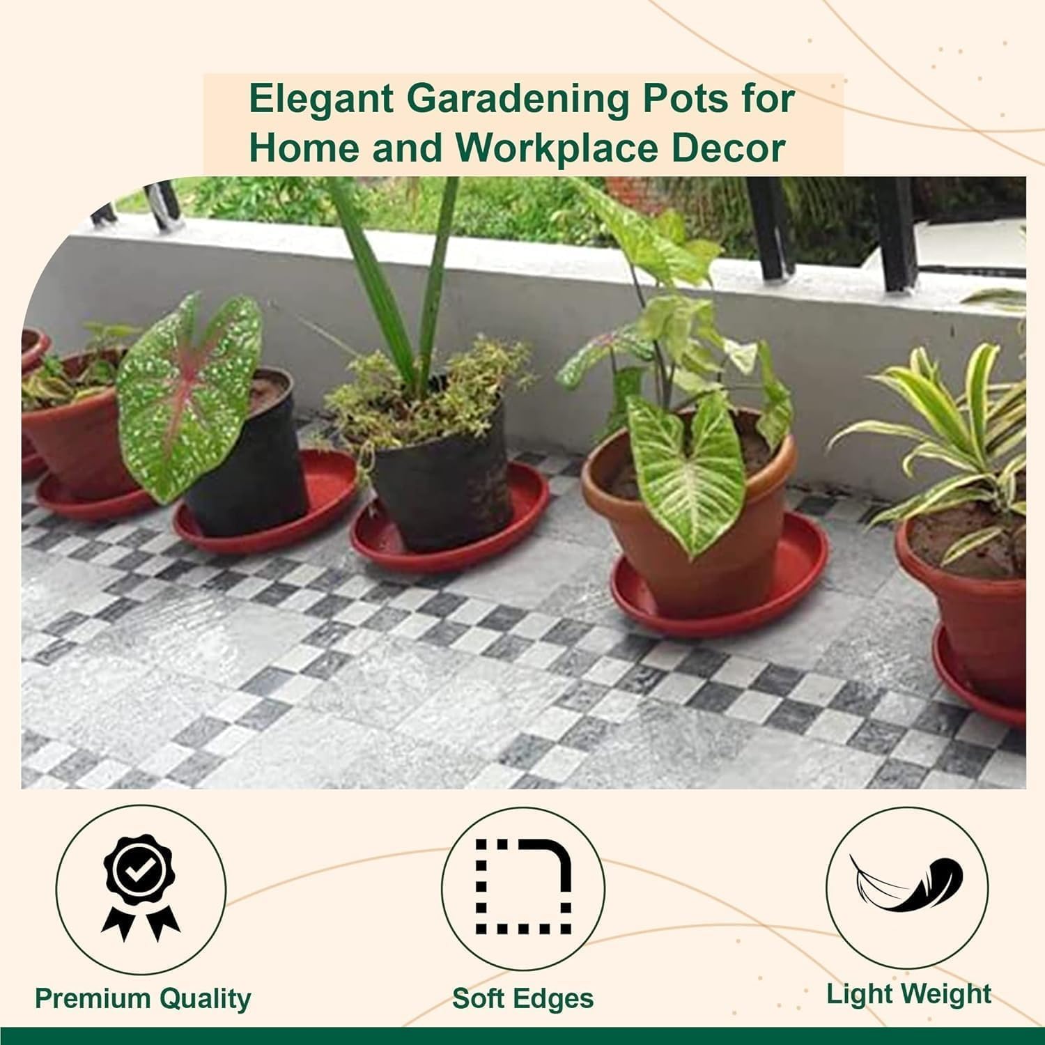 Plant Saucer Drip Trays for Indoor and Outdoor Pots, 6 x 8 Inch, Red, Heavy Duty Plastic (Pack of 5)