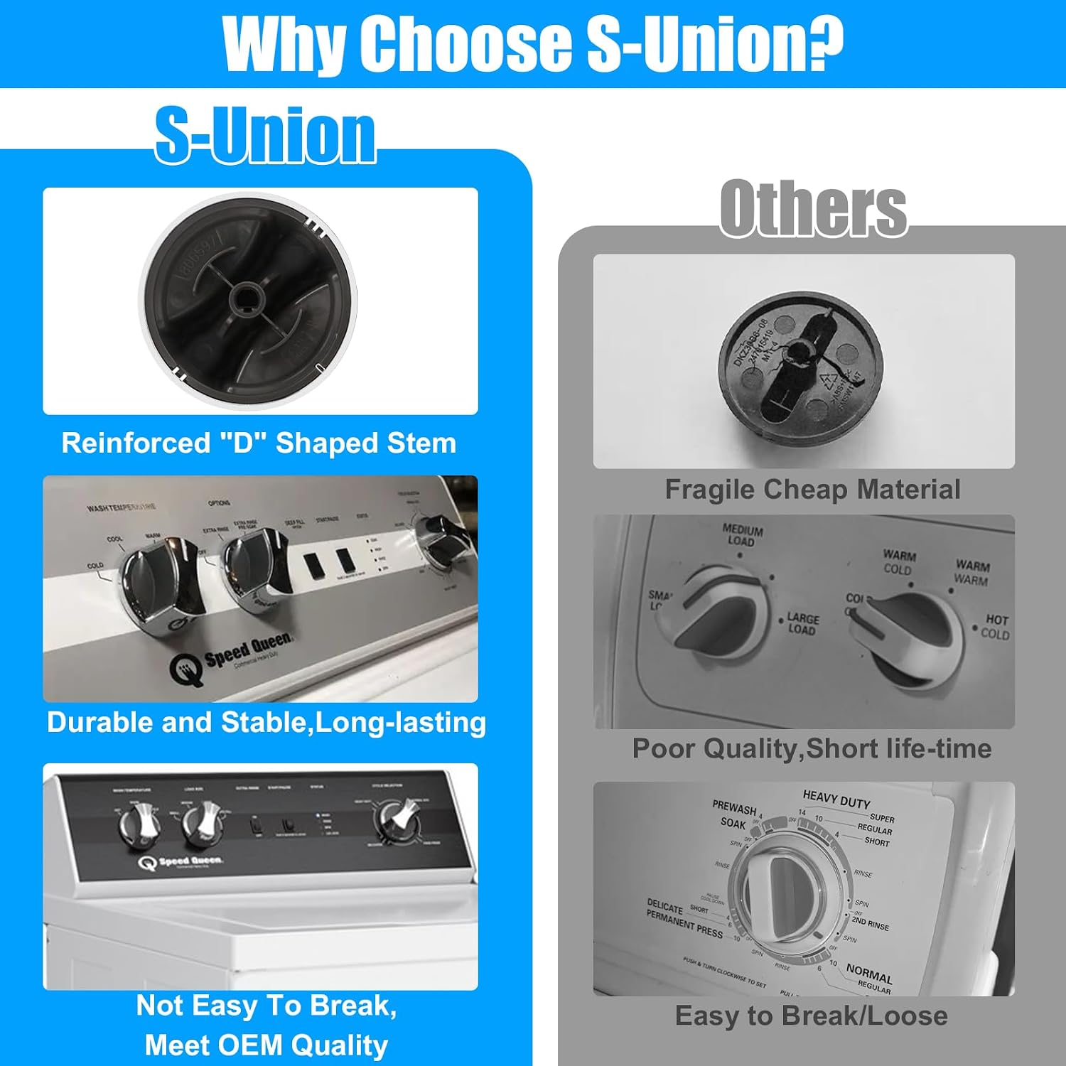 UPGRADED 806597 Dryer Knob Compatible with Speed Queen Dryer Washer Knob Parts PS16995756 AP6339803 AWN43RSN115CW01 AWN43RSN115TW01,806597 Washing Machine knobs for Speed Queen Replacement Knob,2 Pcs