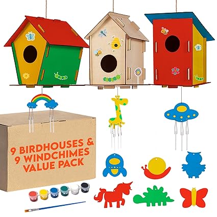 DIY Wooden Bird House and Wind Chime Kit Set