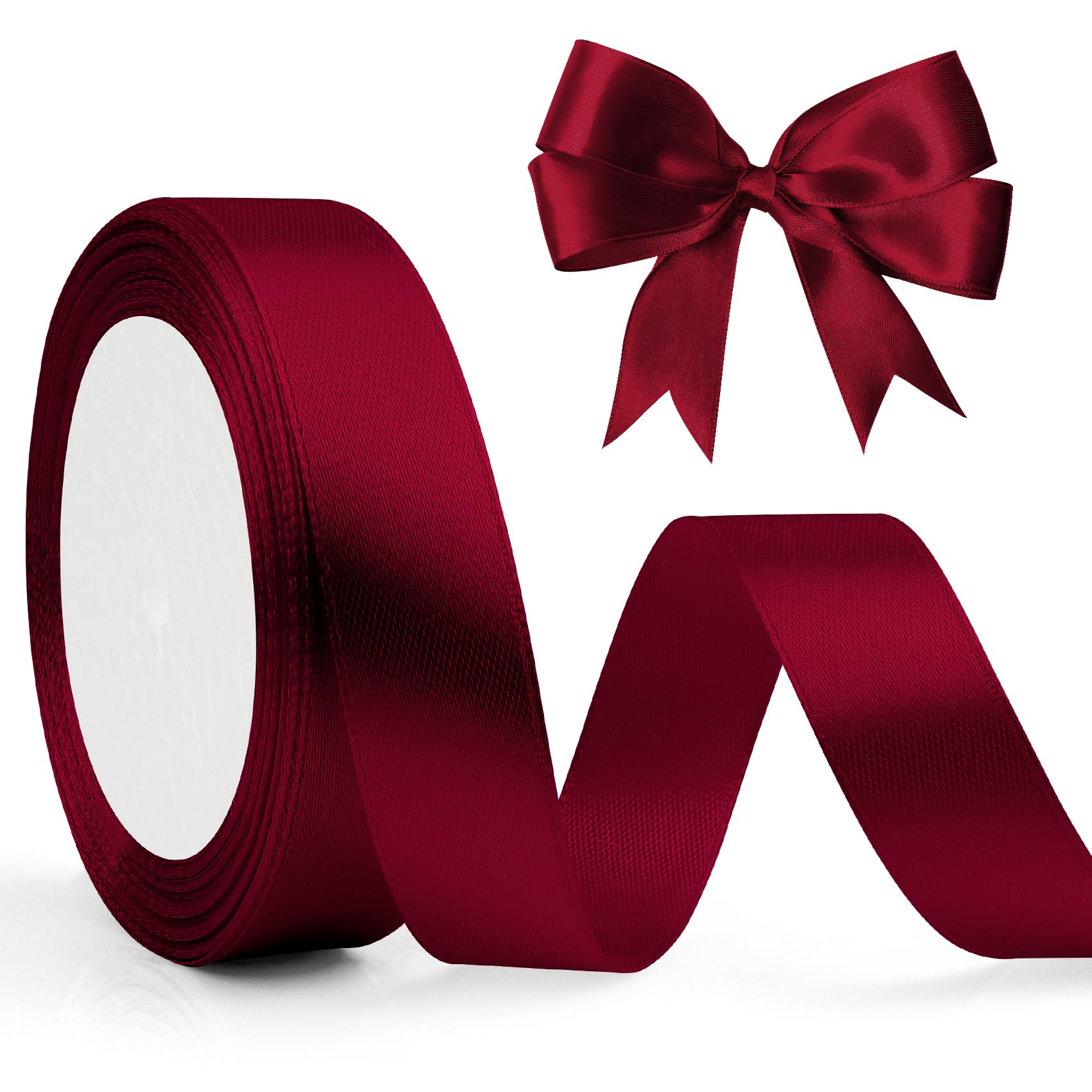 Red Ribbon Burgundy Ribbon Maroon 20mm X 25yd Dark Red Ribbons for Gift Wrapping Christmas Xtmas Ribbons for DIY Hair Bows Wine Red Party Supplies Valentine's Day Brithday Cake Anniversary