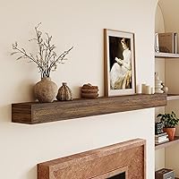 72 Inch Solid Wood Floating Fireplace Mantel Shelf with Hidden Brackets - Rustic Brown Mantel for Living Room, Bedroom Decor