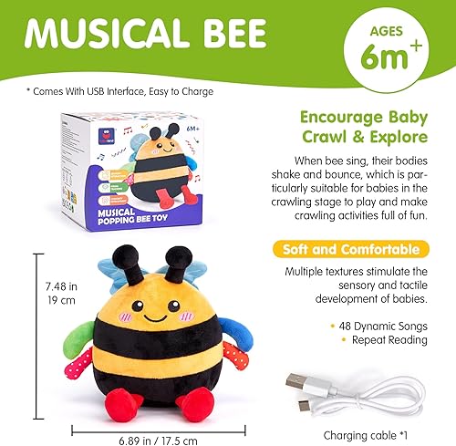Miniatura 9 de hahaland Juguete de bebé para 6 + 12 18 meses  Crawling Musical Dancing Bouncing Learning Bee Plush, juguete interactivo para el tiempo boca abajo