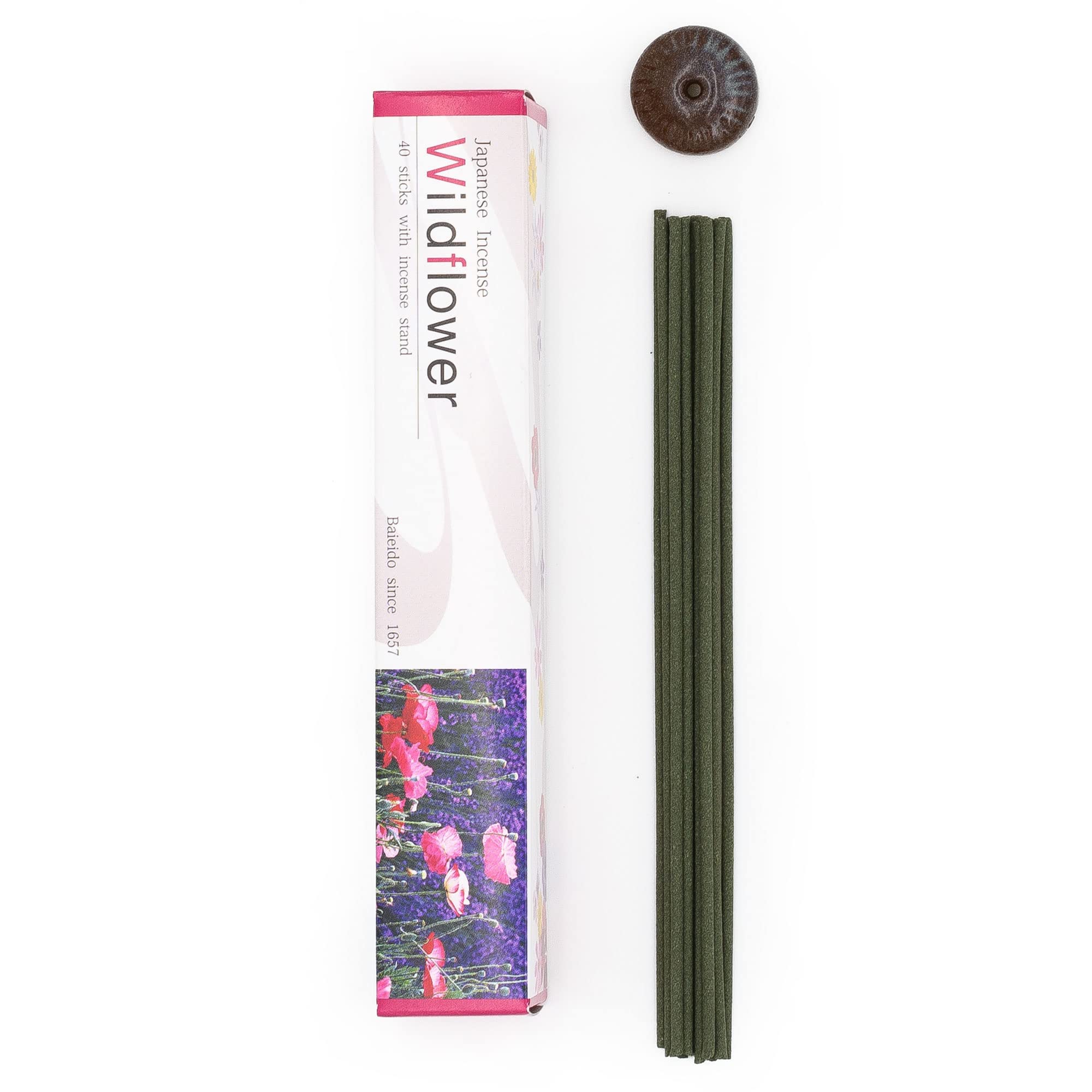 Baieido Wildflower Japanese Floral Incense - 40 Sticks & Holder - zen minded