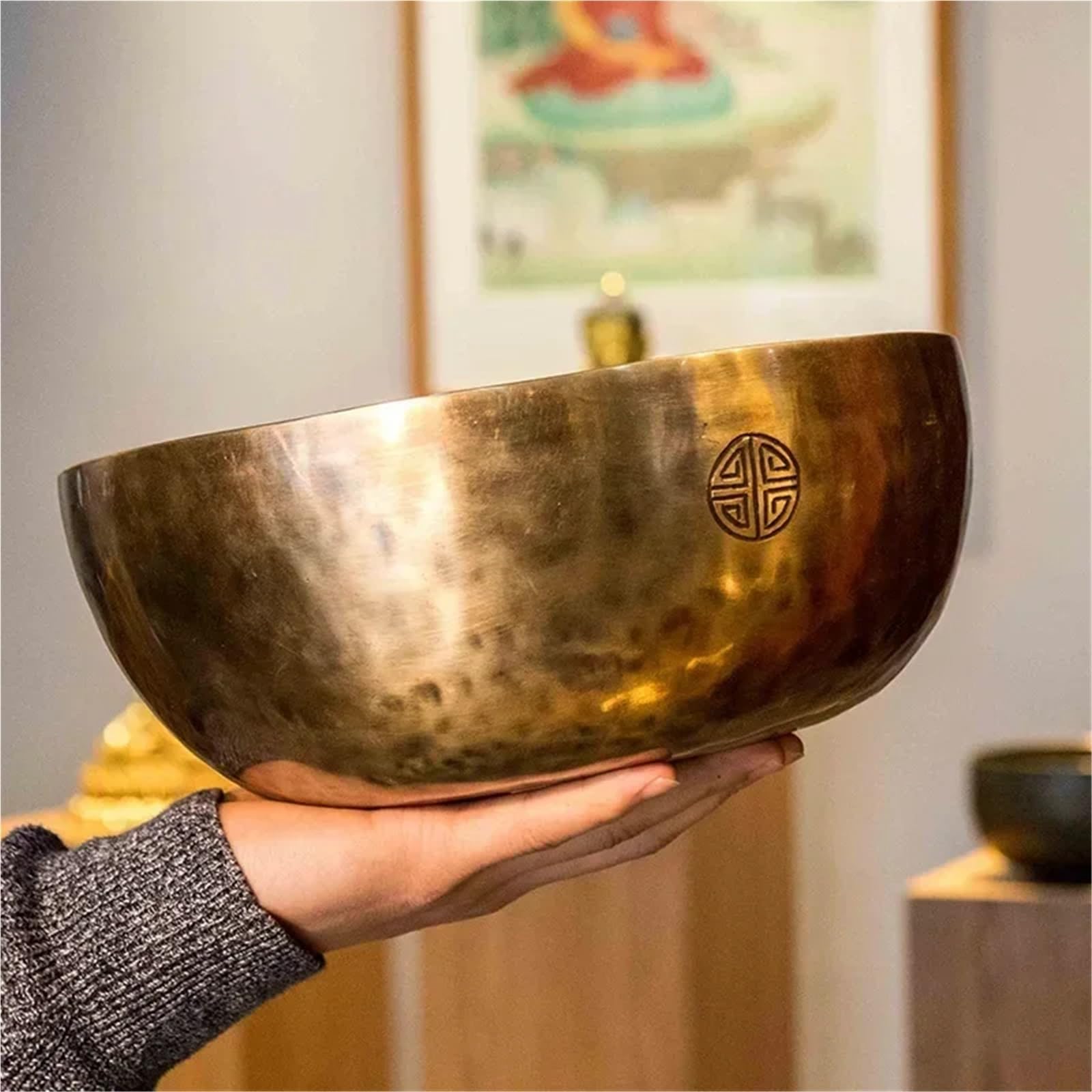 Klangschalen-Set Handgemachte buddhistische Klangschale, Beruf, Schlaginstrument, Vollmond-Klangschalen, Meditation, Yoga-Zubehör(10CM)