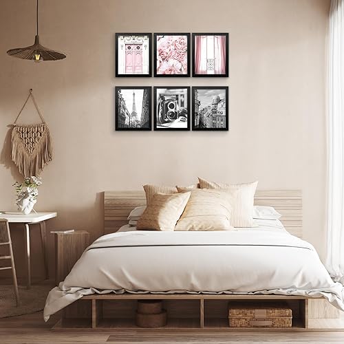 Miniatura 5 de Juego de 6 impresiones artísticas enmarcadas de París con marco, decoración artística de pared en blanco y negro, póster en lienzo de la Torre