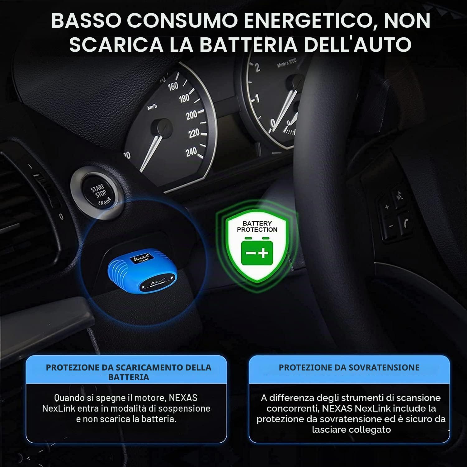 AUTOPHIX NexLink Bluetooth 5.0 OBDII Scanner per iPhone e Android e Windows, Lettore di Codici diagnostici, Strumento di analisi Auto per Veicoli Dopo Il 1996 e Soprattutto per Le Moto