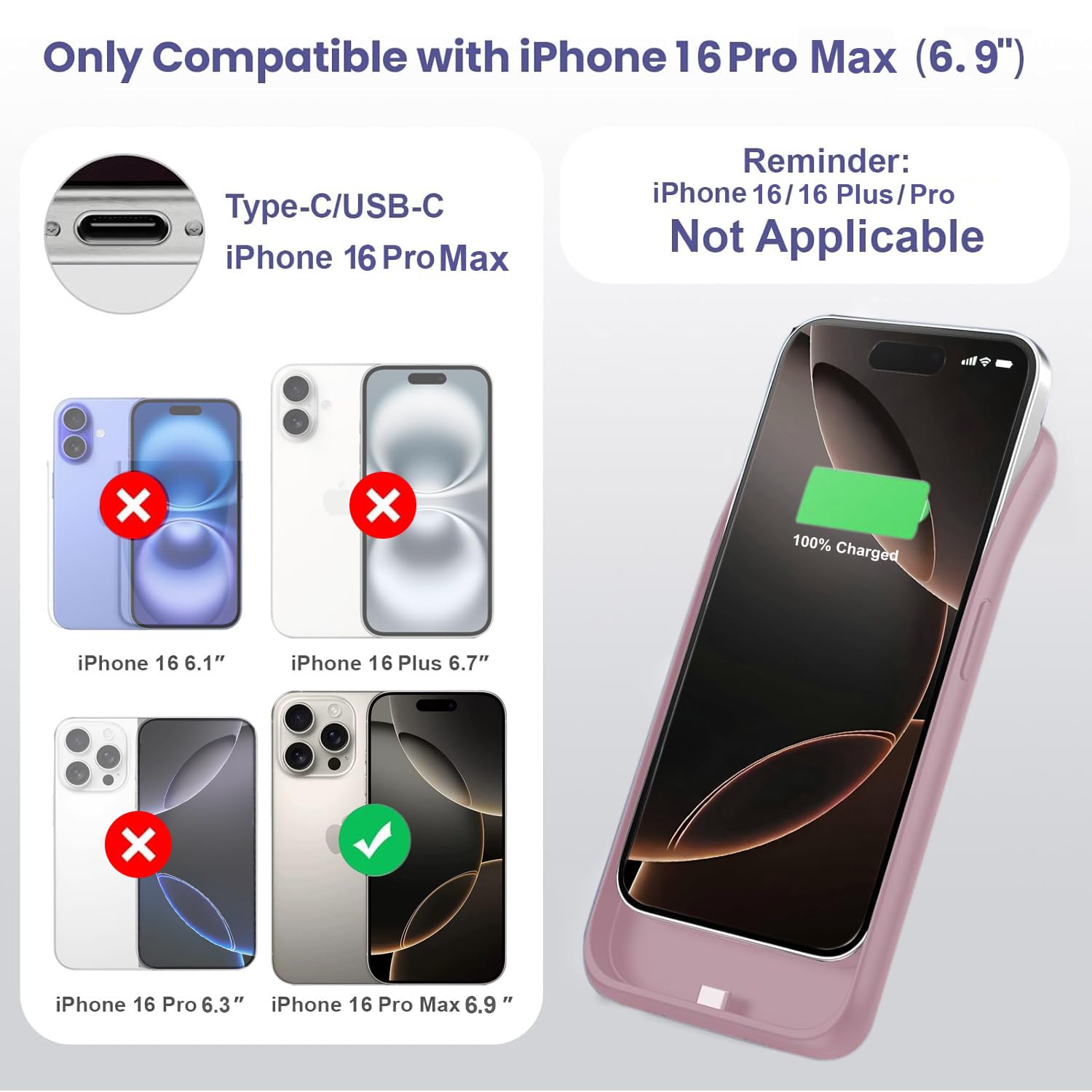 BOPPS IPhone 16 Plus Battery Case 6.7 Inch 15W 8500mAh Strong Power 360