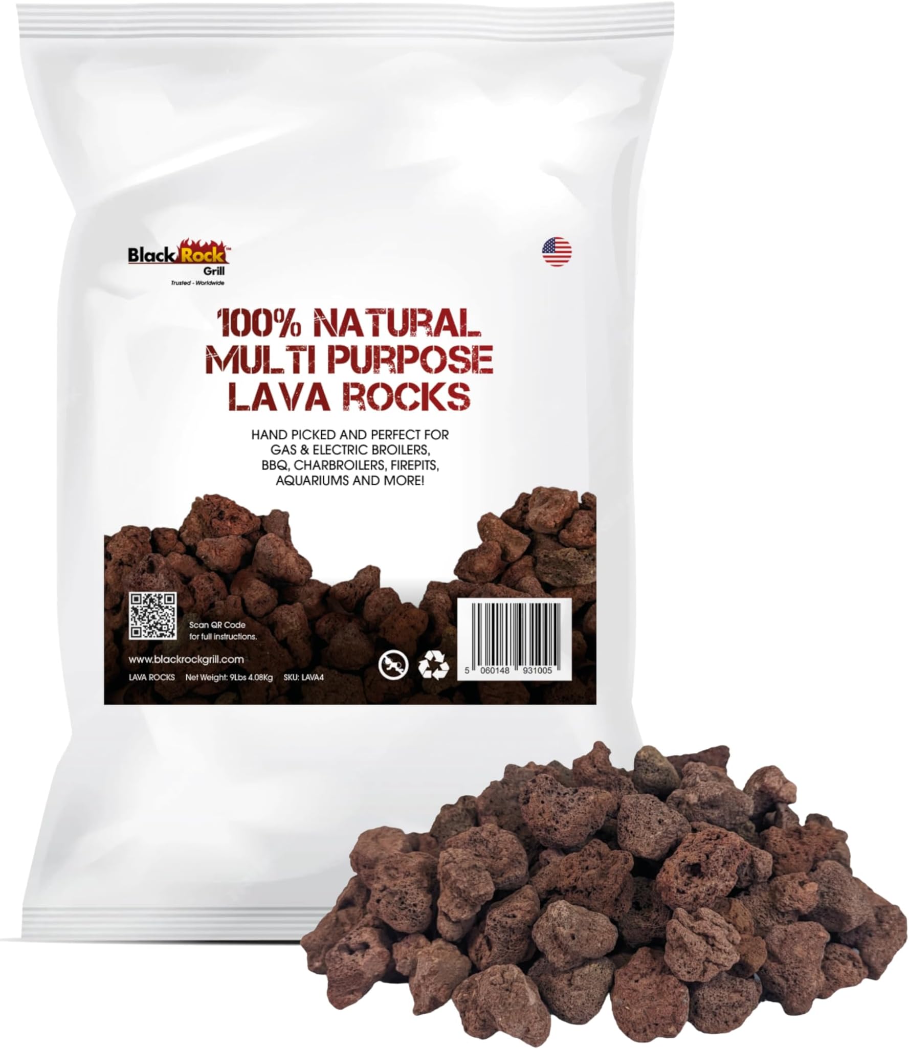 Premium Volcanic Lava Rocks – 9 lbs | 100% Pure, Hand-Sorted 1-3” Stones for Fire Pits, Gas Grills, Aquariums, and Plants