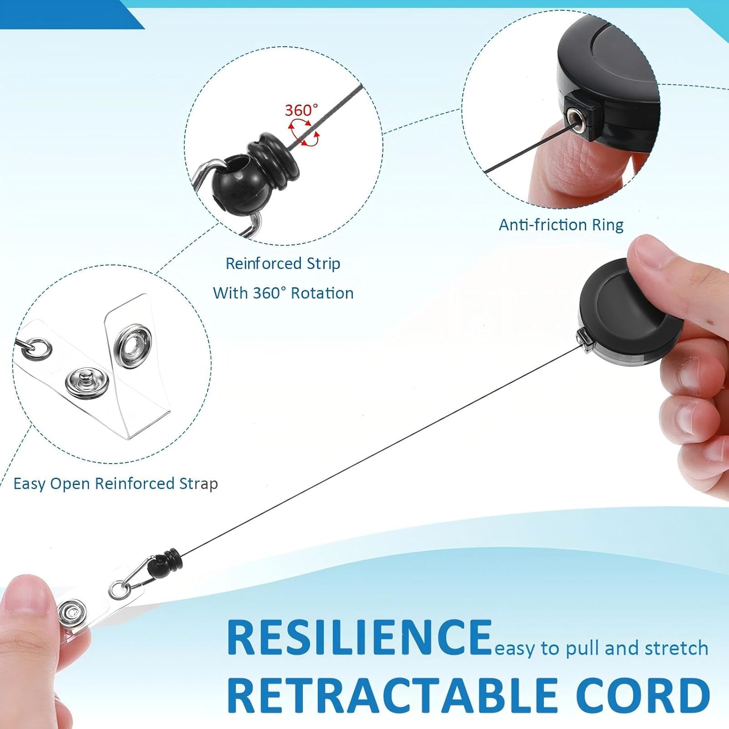 Mimorou 300 Pcs Black Retractable Badge Reels Bulk Holders Reels Clip with Alligator Swivel Clip by ID for School Office Supplies - Image 4