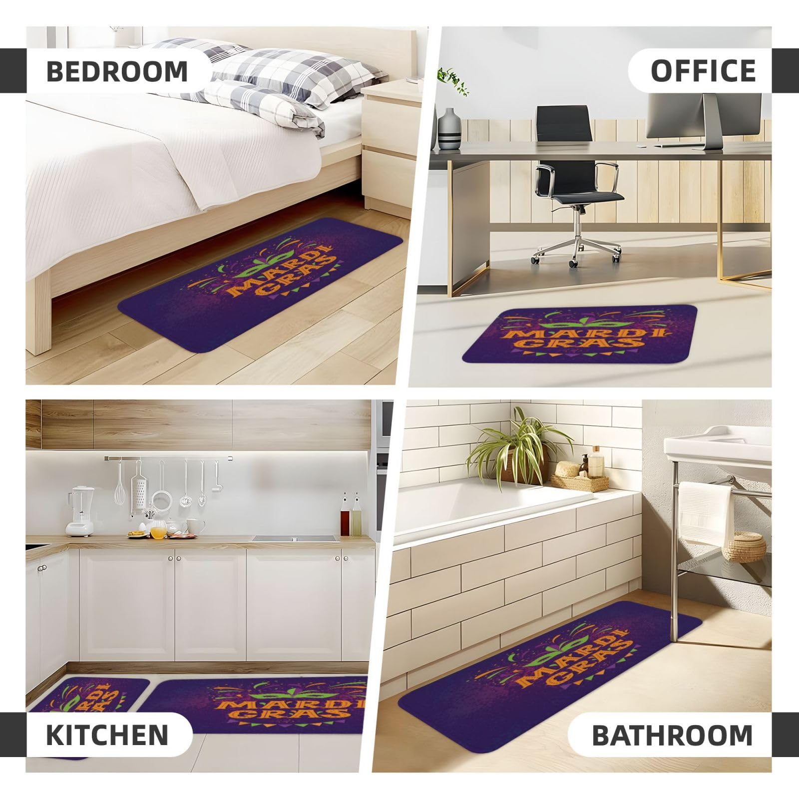 Mardi Gras2 Küchenmatte für Boden, Bauernhaus, Küchenteppich, rutschfest, für Waschbecken, Wäsche, Büro, Zuhause, Schreibtisch, 43,2 x 129,2 cm + 43,2 x 73,2 cm, 2 Stück