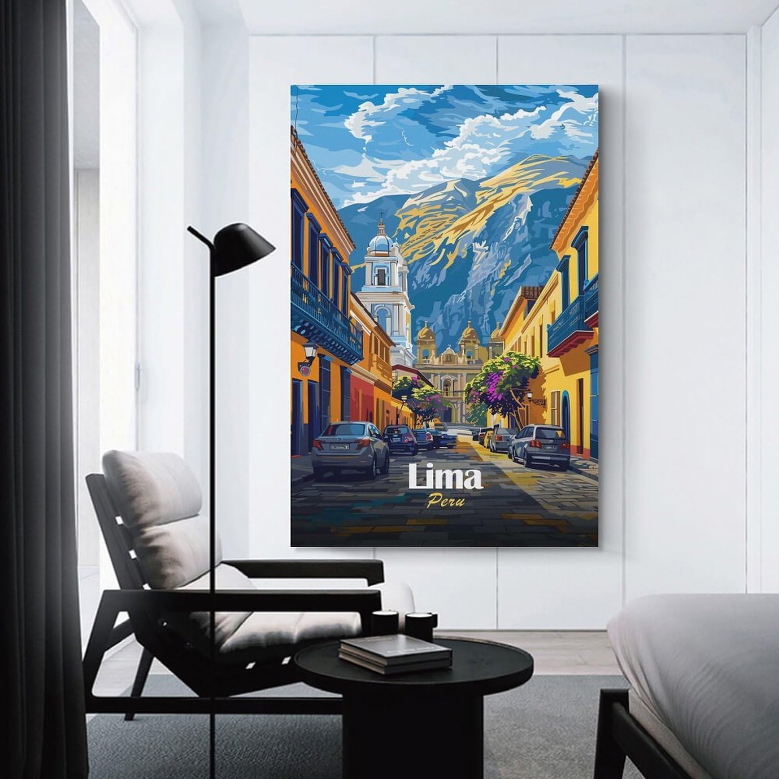 Junmoney Hanging Wall Art Lima, Peru Cityscape Illustration, 20x30inch(50x75cm), for Work Areas, Reading Rooms Or Studios, Wall Art That Adds Style to Work Areas