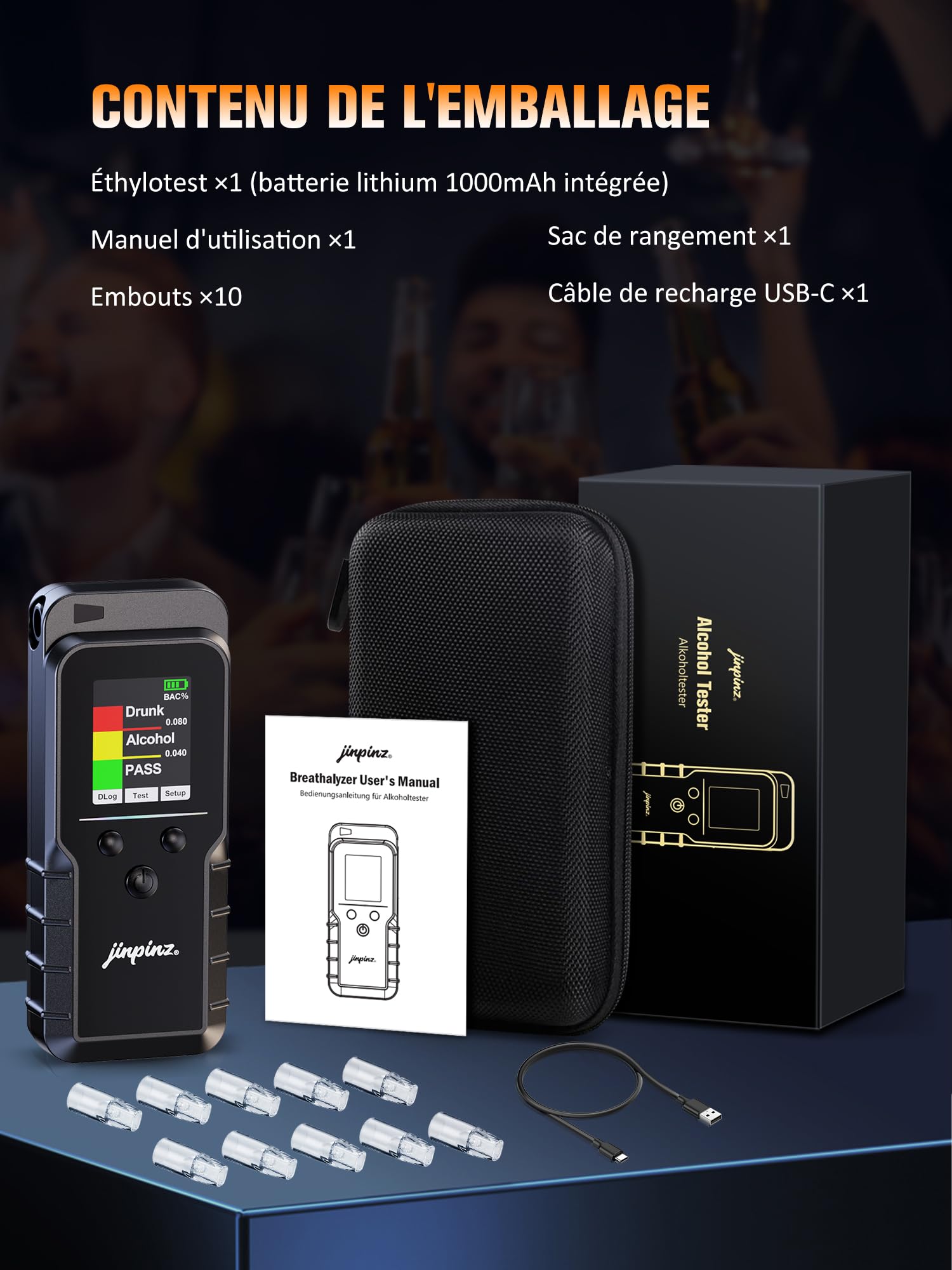 Éthylotest Alcootest Capteur Électrochimique Électronique: Ethylometre Professionnel Rechargeable - Portable Alcotest Avec Mémoire Affichage Numérique - Testeur d’alcool adapté à un usage personnel