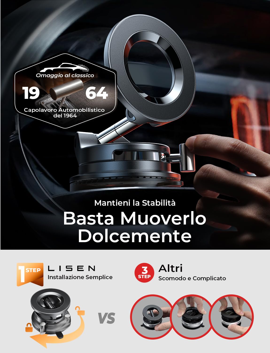 LISEN Supporto Cellulare Auto Magsafe, [89+LBS Ventosa & 2800 gf Magnetico], Porta Telefono Auto Magsafe Portatelefono Calamita da Automobile per iPhone 16 Pro Max 15 14 13 12