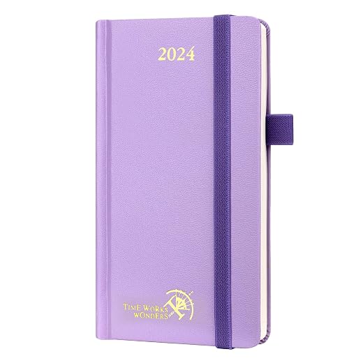 POPRUN 2024 Pocket Calendar Planner Weekly and Monthly for Purse 3.5'' x 6.5'' - Hardcover Small Agenda 2024 with Elastic Closure, Pen Holder FSC® -Certified Paper - Violet