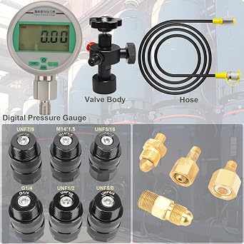 Hydraulic Nitrogen Accumulator Charging Kit, Nitrogen Fill Kit, Nitrogen Pressure Test System with Digital Gauges