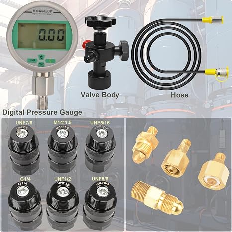 Hydraulic Nitrogen Accumulator Charging Kit, Nitrogen Fill Kit, Nitrogen Pressure Test System with Digital Gauges