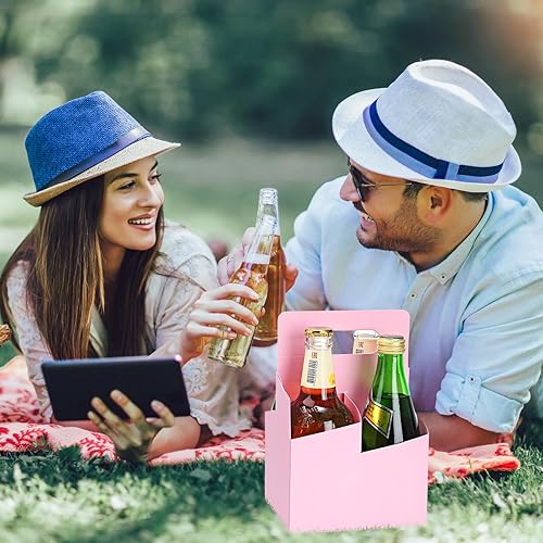 Miniatura 11 de Jetec 50 unidades portador de bebidas de 4 tazas con asa, portador de cerveza de cartón kraft, soporte desechable para bebidas calientes o frías