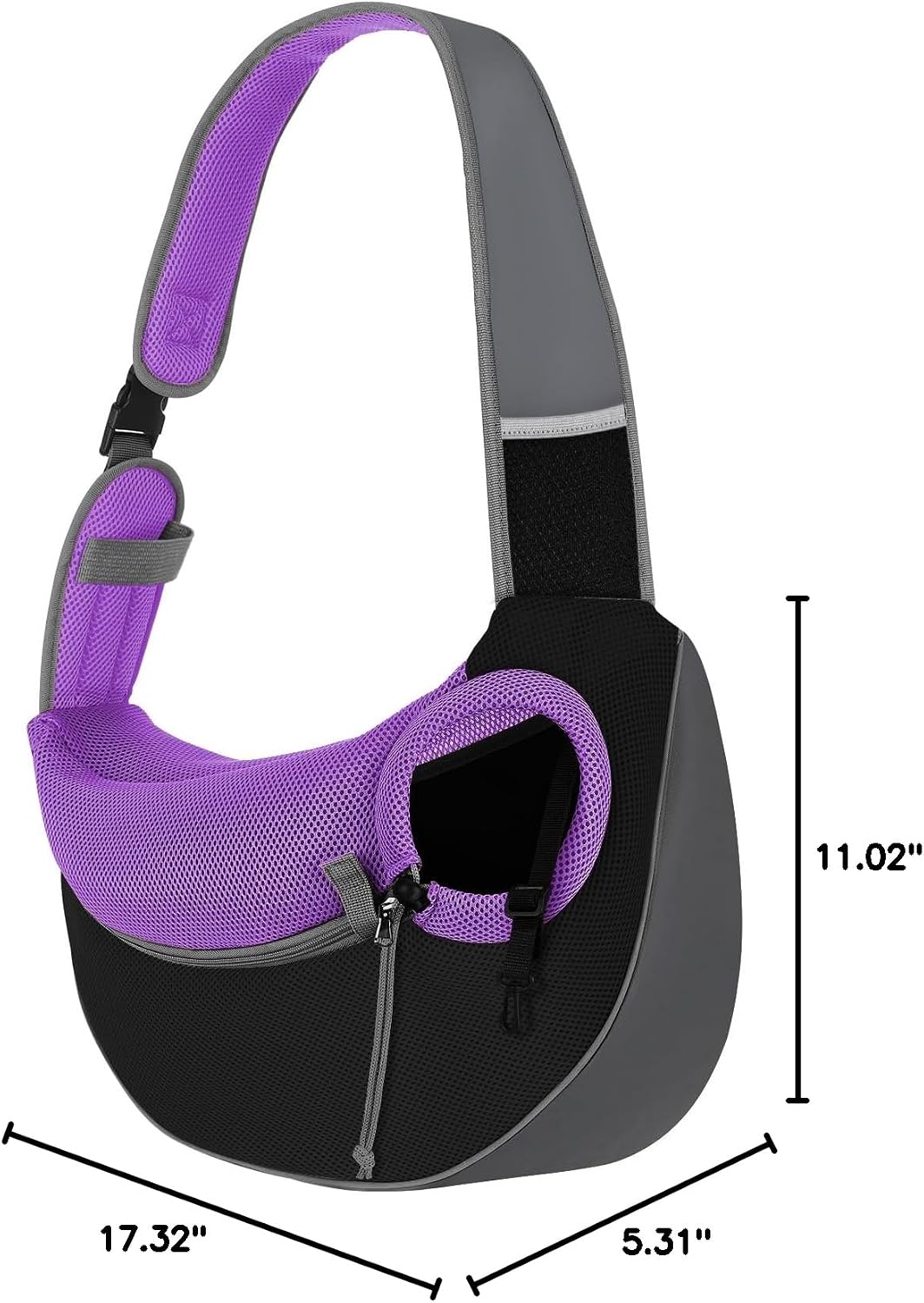 Pawaboo Dog Sling Carrier, Hand Free Breathable Mesh Bag for Puppy Cat, Drawstring Dog Papoose with Adjustable Strap and Pocket, Crossbody Satchel Dogs Purse for Outdoor Travel, M, Deep Purple