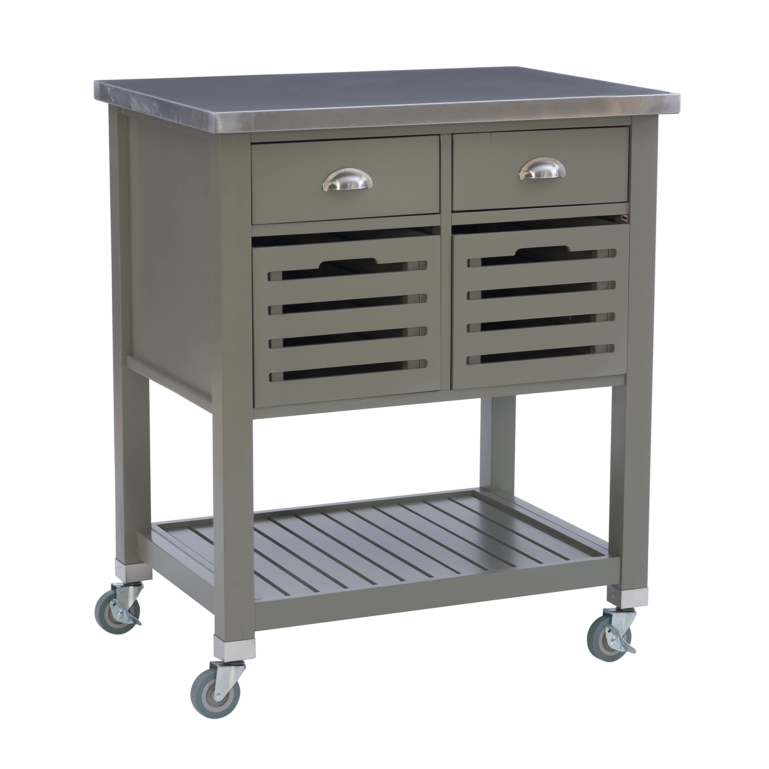 Linon Hudson Grey Kitchen Cart Carrito de Cocina, Madera, Gris
