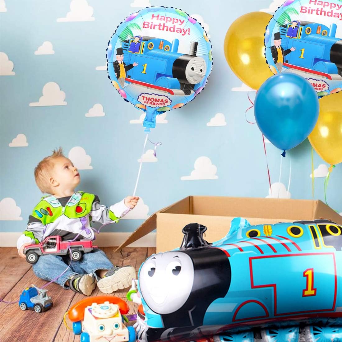 Amazon 男の子２歳誕生日 トーマス 飾り付けセット パーティー 風船 可愛い車 子供 お祝い Happy Birthday ケーキトッパー 風船 バルーン おもちゃ