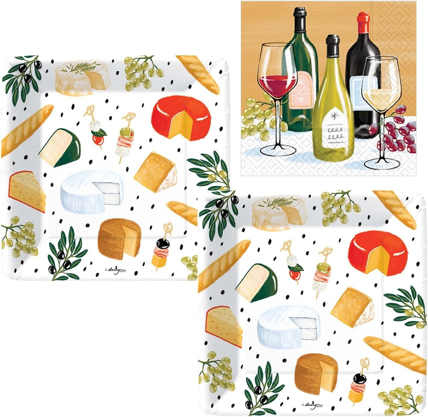 Design Design Perfect Pairings Cocktail Party Supplies | Bundle Includes Square Paper Dessert Plates & Beverage Napkins for 16 People