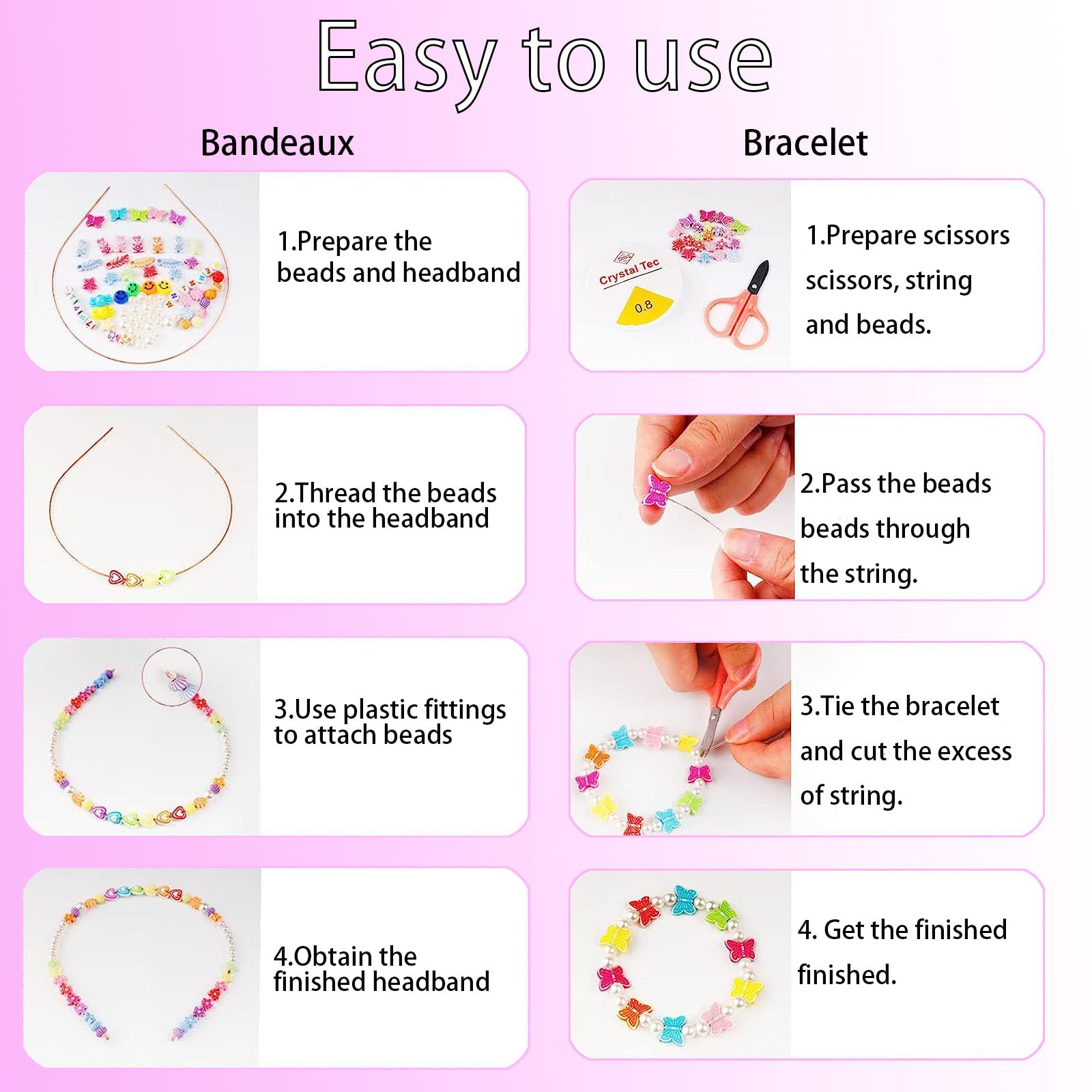 Bambini Perline, Set di Perline Fai Da Te per Bambini, Braccialetti Fai Da Te, Collane,per Bracciale, Kit per la Creazione di Gioielli Colorati
