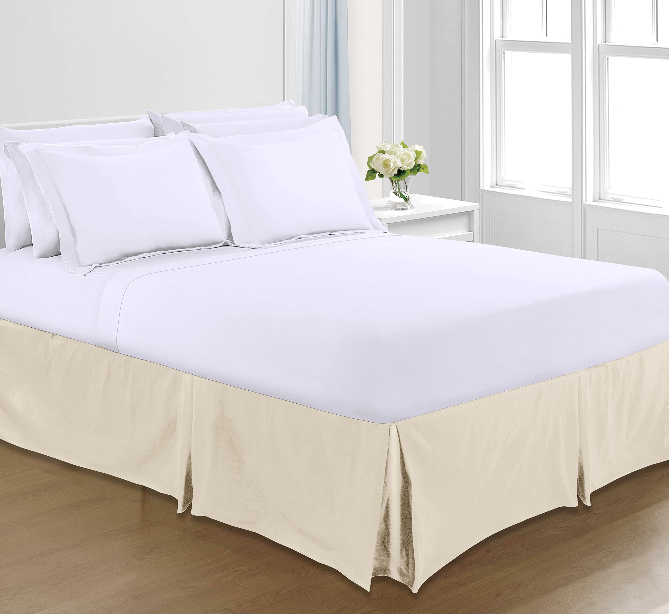Sapphire Collection PLAIN DYED POLY COTTON PLEATED PLATFORM BASE VALANCE SHEETS (King, Latte)