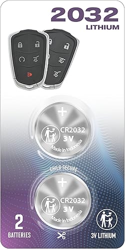 Paquete de 2 pilas de llave remota CR2032 2032 OEM para 2016-2021+ compatible con Cadillac ATS, CT6, CTS, Escalade, SRX, XT4, XT5, XT6, XTS, carcasa