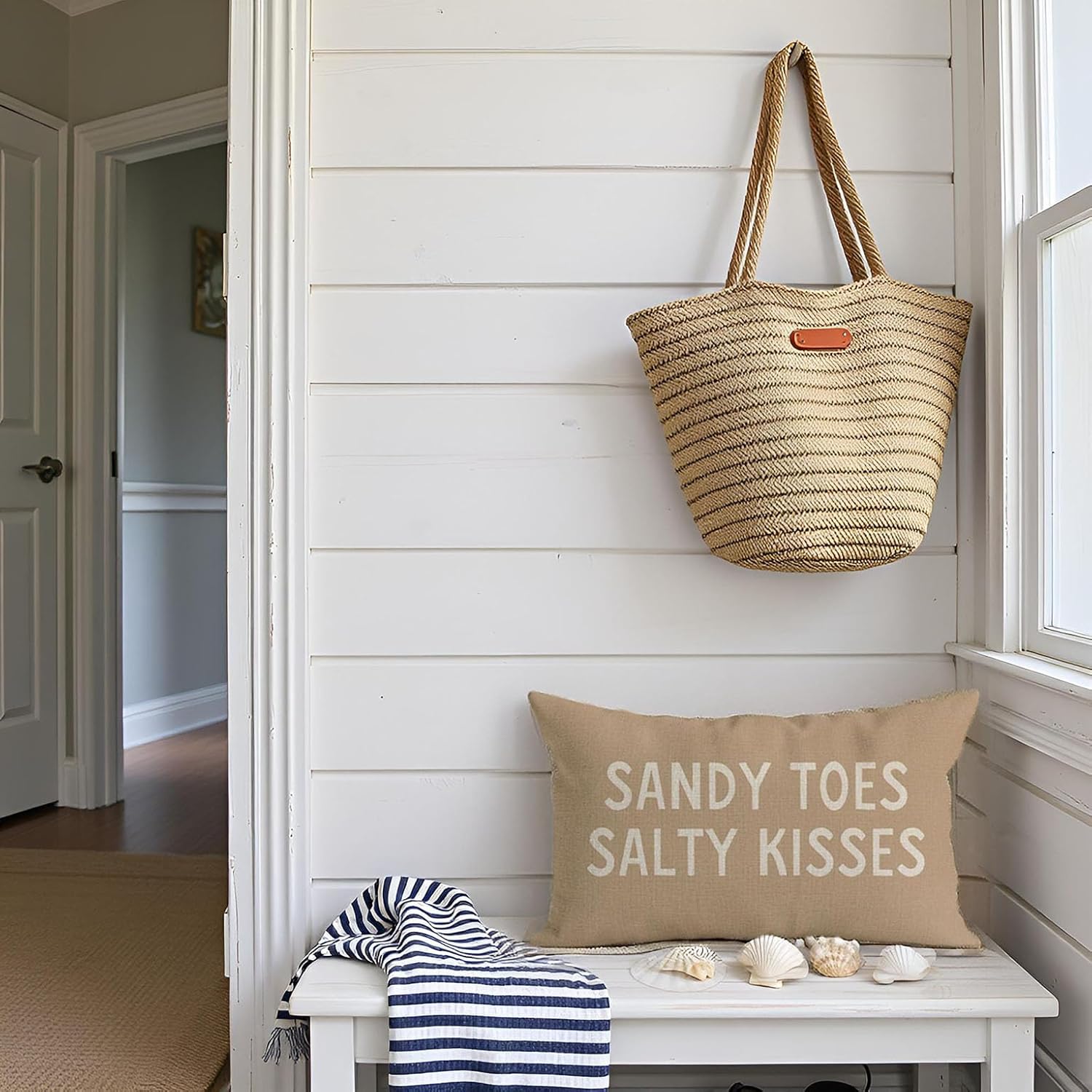 PANDICORN Summer Beach Throw Pillow Covers 12x20 Inch Sandy Toes and Salty Kisses Beige Outdoor Nautical Coastal Decorations Lumbar Decorative Cushion Case for Home Living Room Couch Sofa Porch Decor - Image 3