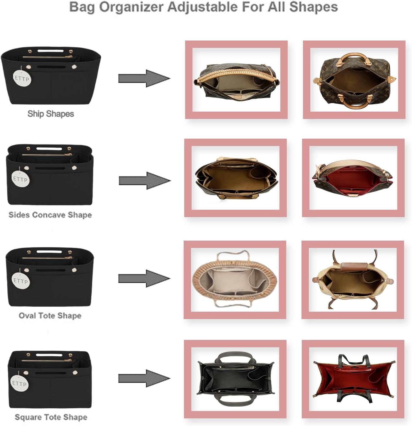 Purse Organizer Insert For Handbags, Felt Tote Bag Organizer Insert, Handbag Organizer, Compatible with Neverful Speedy and More, 6 Size - Image 5