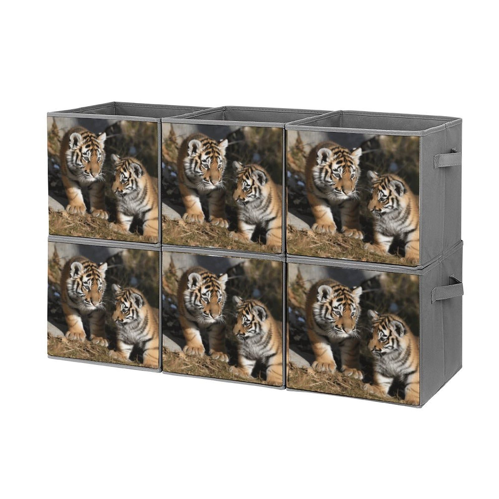 Boîtes de rangement pliables au motif tigre de Sibérie lot de 6 premium