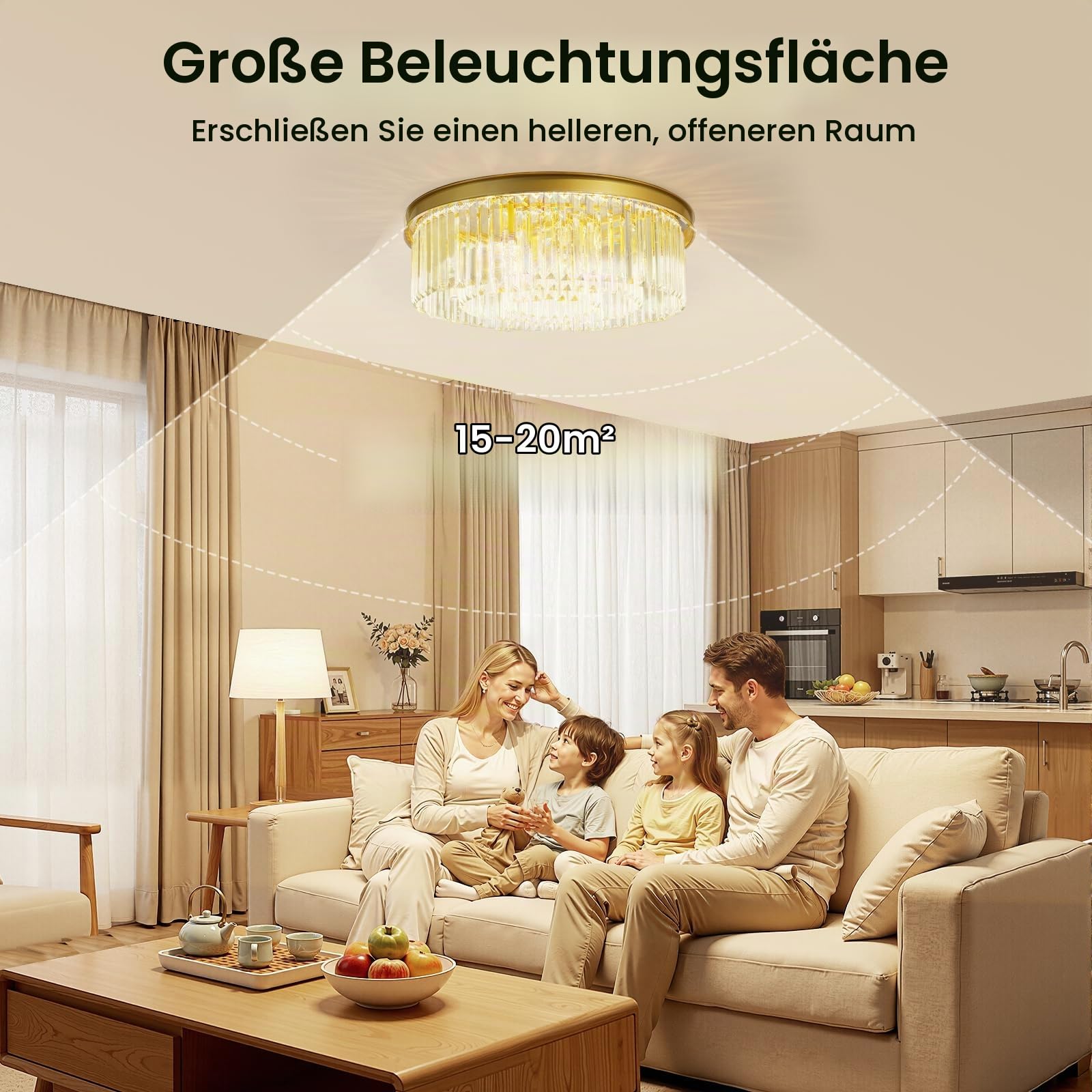 60cm Kristall Deckenleuchte Kristall Kronleuchter Rund Klar Kristall Pendelleuchte Deckenlampe Schlafzimmer Kristall Lampe Gold 8 x E14 Lichter für Esszimmer, Küche, Wohnzimmer