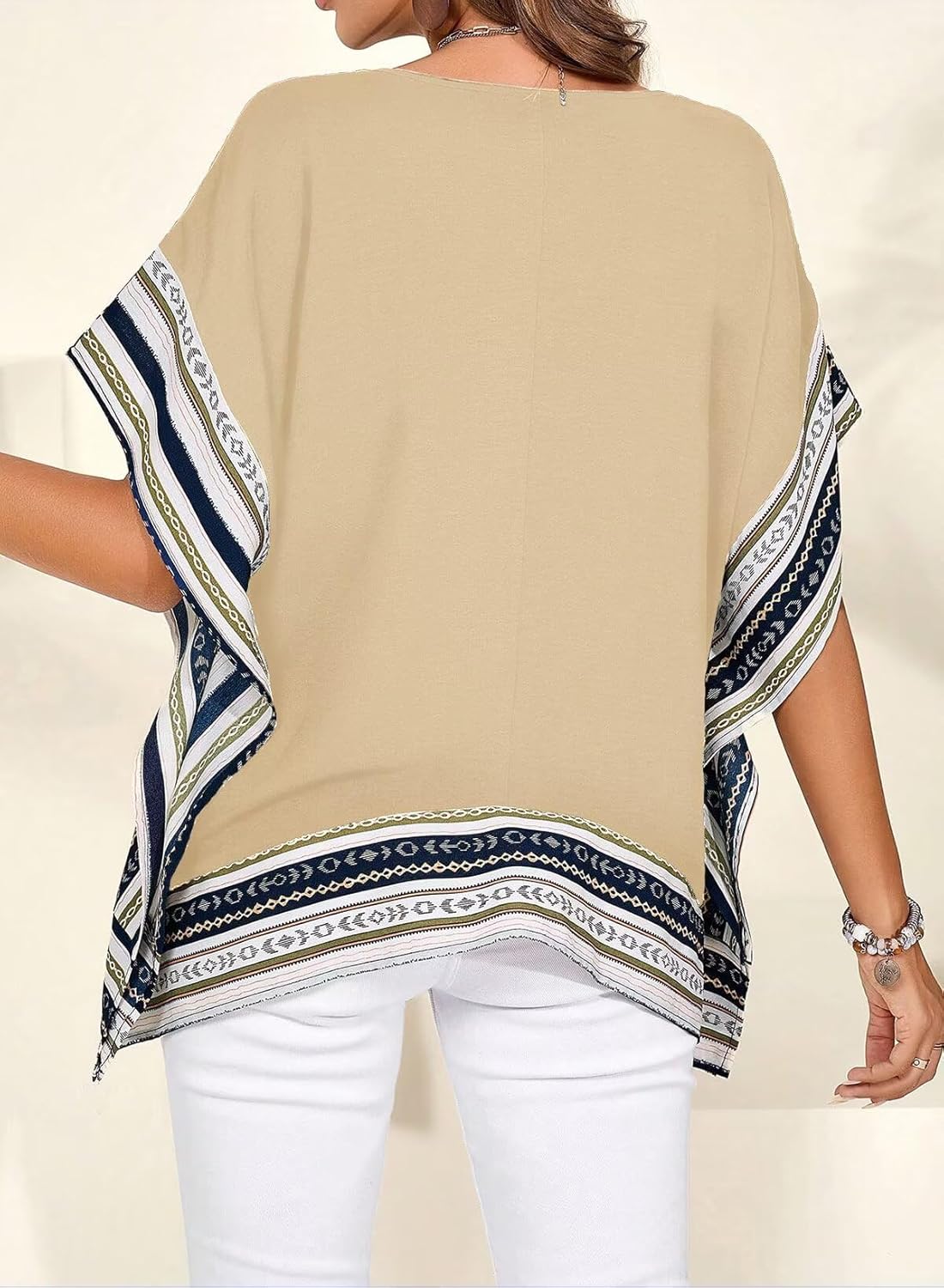 Women's Casual V Neck Floral Tops Batwing Sleeve Blouse Loose Fitting Shirts Boho Flowy Side Slit Tees - Image 4