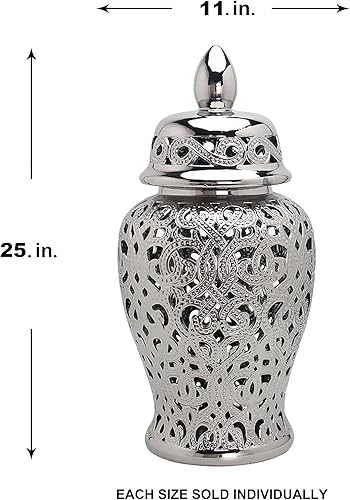 Miniatura 8 de Noori Home - Urnas 100% modernas de cerámica artesanal SOPH de jengibre blanco y dorado medio con tapa